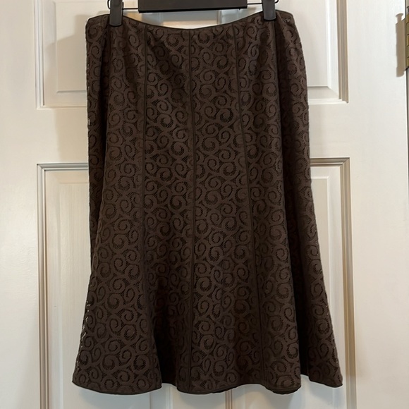 Sigrid Olsen Chocolate Brown Swirl Structured Fit & Flare Skirt - Size 6 - Picture 6 of 8